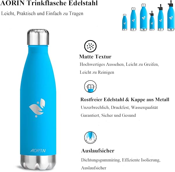AORIN Doppia Bottiglia per Vuoto in Acciaio Inossidabile - 350ml/500ml/750ml - processo di verniciatura a Polvere, Resistente ai Graffi, Facile da Pulire - 2