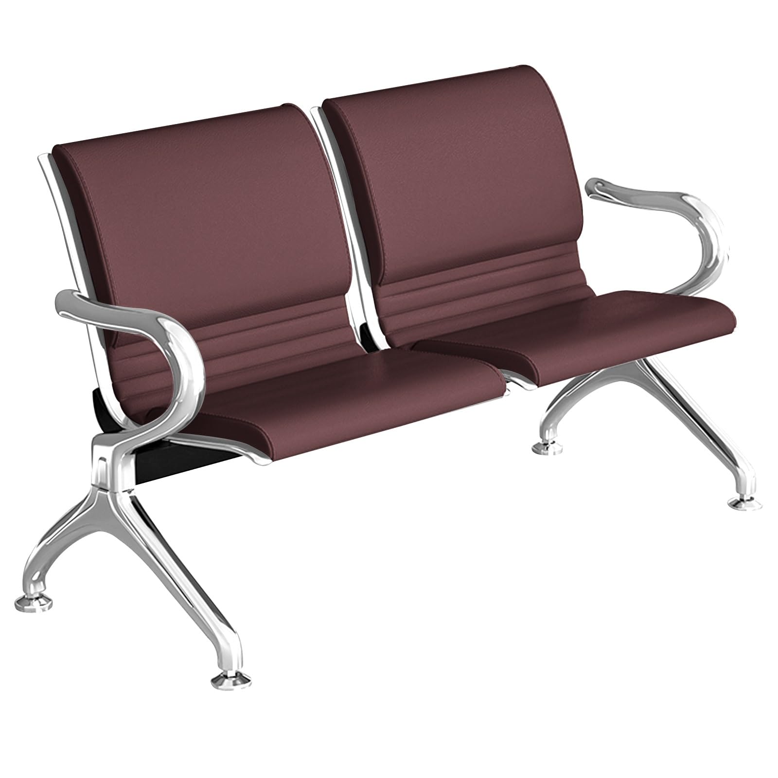 SaryEdge 2Seat Office Lobby Bench with Arms Thick 4cm Leather Cushion Comfortable Room Chairs for Airport Business Hospital and Market Use,Brown,Brown