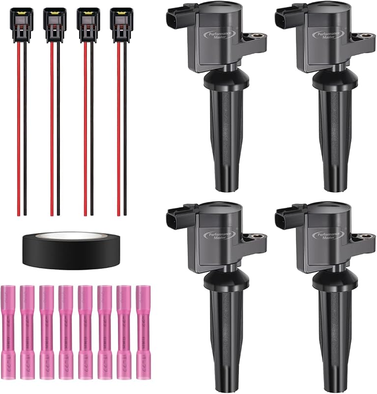 Kit com 4 bobinas de ignição Performance Master DG541 e chicotes com conectores para Ford, Mazda e Mercury