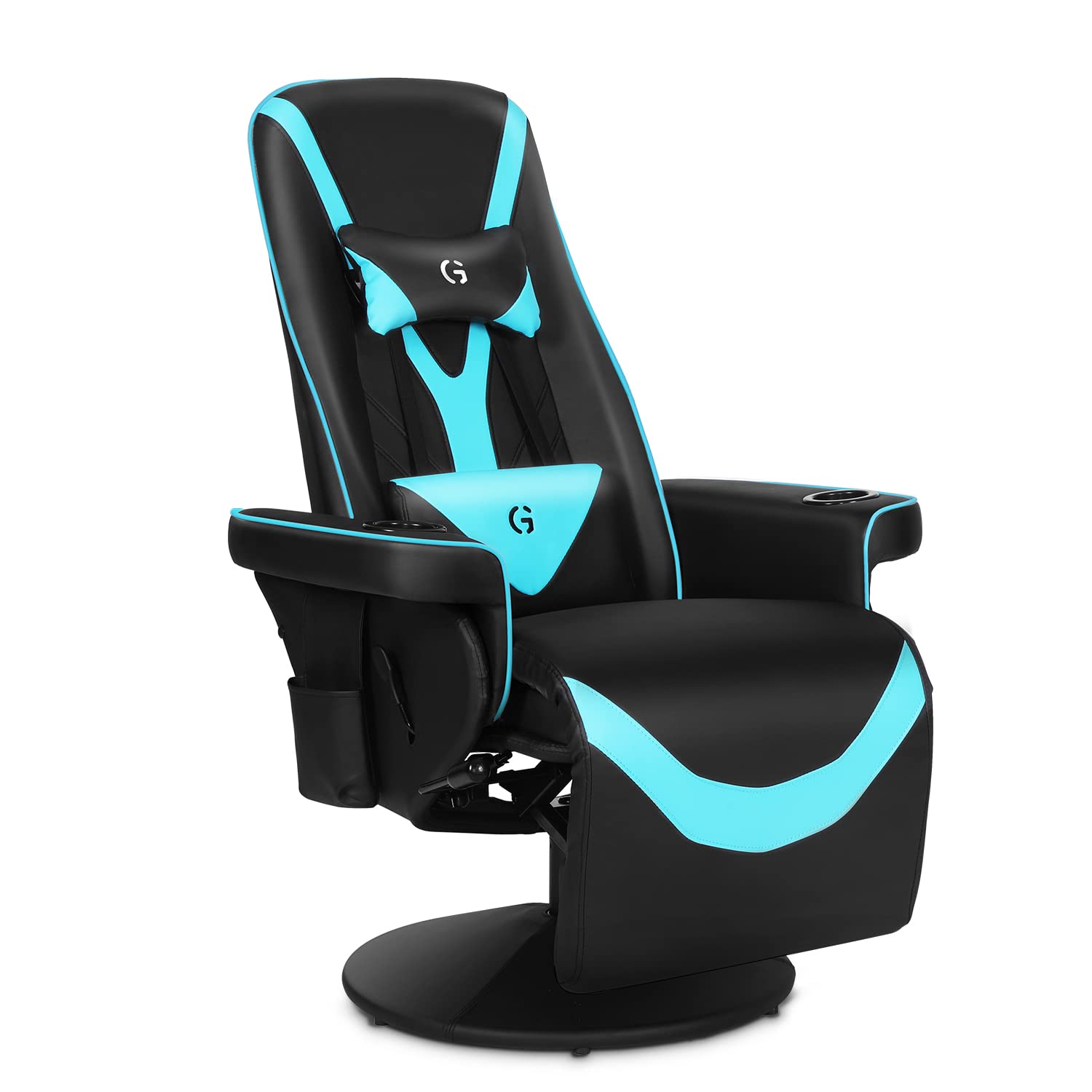 Modern-Depo Queen Throne Racing Gaming Chair High Back Recliner Ergonomic Swivel Chair with Footrest and Adjustable Backrest, Lumbar Support, Headrest and Cupholders, Black Blue