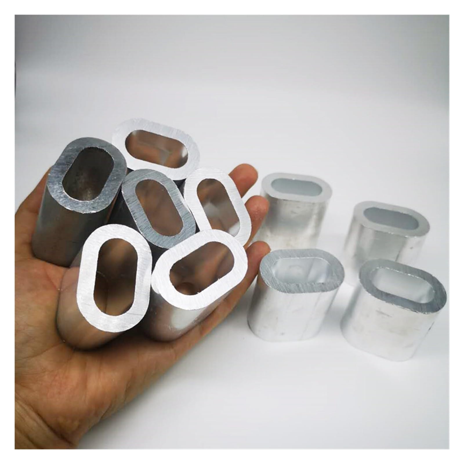 10 Pezzi di Manicotti in Alluminio ovali con Foro Singolo da 14 mm di Diametro for crimpare Cavi Metallici