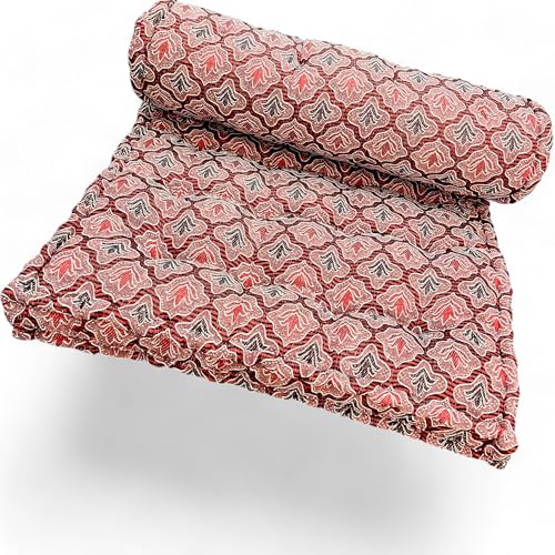 Image of Adim's Soft Cotton Box Quilt Mattress | Mattress Offers a Combination of Comfort, Durability and Style,Making it an Excellent Choice for a restful Night's Sleep (Red Jacquard Design, 84X72 X5 Inches)