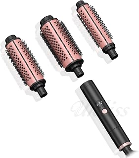 Automatic 3-in-1 Fan Brush, Heating Brush with 3 Replaceable Heads (1.81/38/45mm), Thermal Brush Thermal Brush LCD 230-374°C, 30's Heating for Dry/Wet Hair