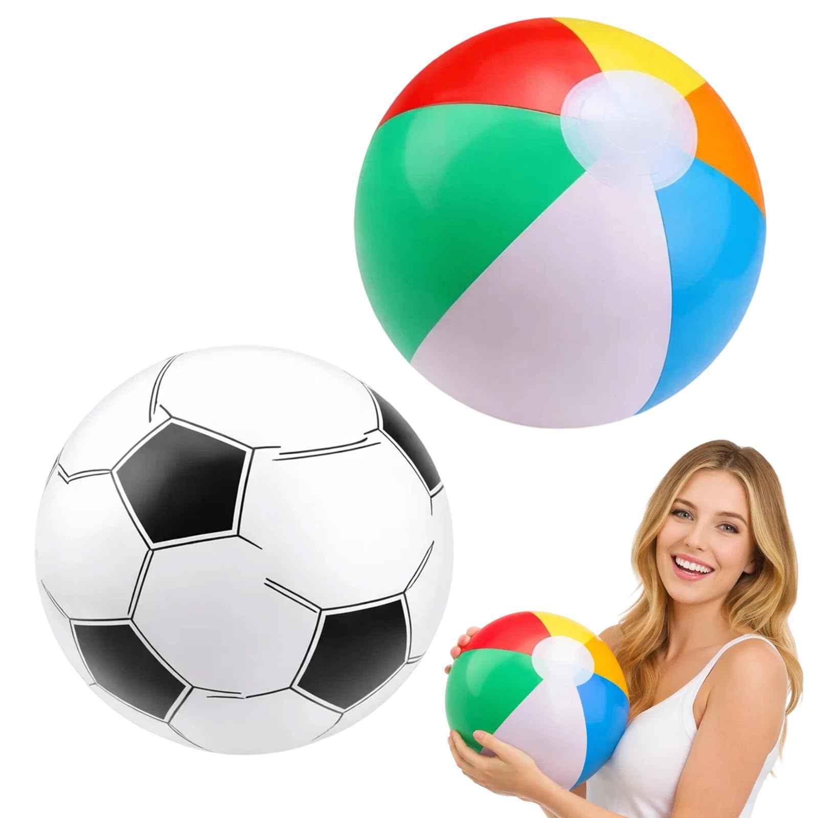 WaaRiuQ Beach Ball, Inflatable Ball Set with Football and Volleyball, Beach Balls for Swimming Pool Fun, Blow Up Ball for Outdoor Activities, Inflatable Beach Ball Set for Sports Games
