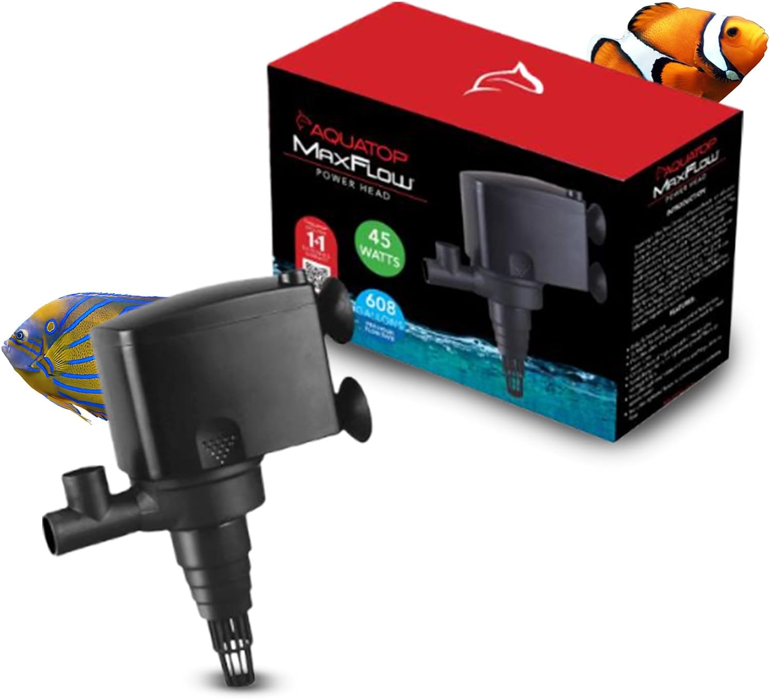 Aquatop MaxFlow Submersible Aquarium Power Head – Ensures Optimal Water Movement for Reef Aquariums, with Air Intake and Adjustable Regulator