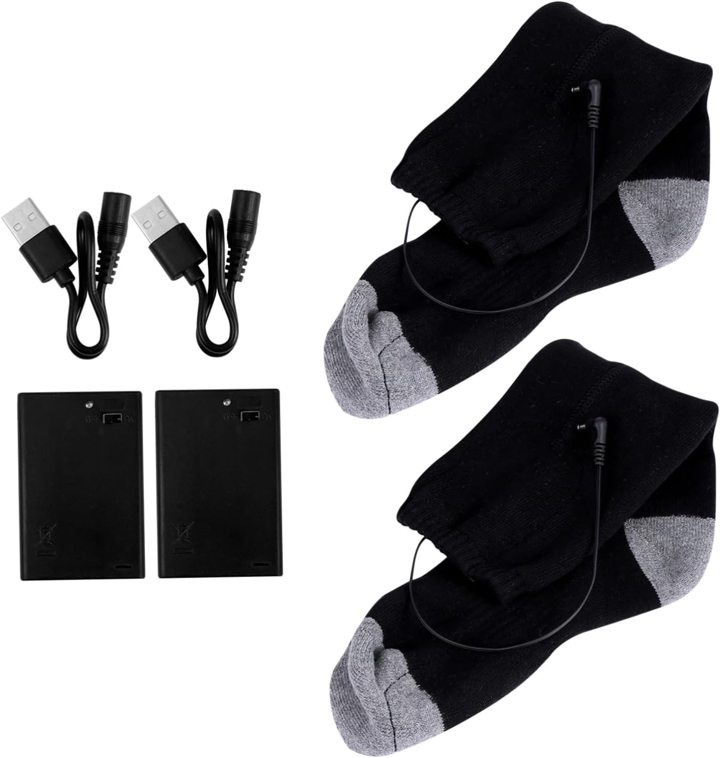 1set Heated Thermal Socks for Winter Sports Rechargeable Battery-Operated Warmers for Skiing Hiking and Daily Use Includes Battery Packs and USB Charging Cables