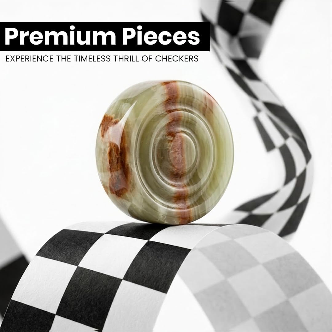 Marble Chess Checker Pieces Set with Free Storage Box, Collection (White Green)