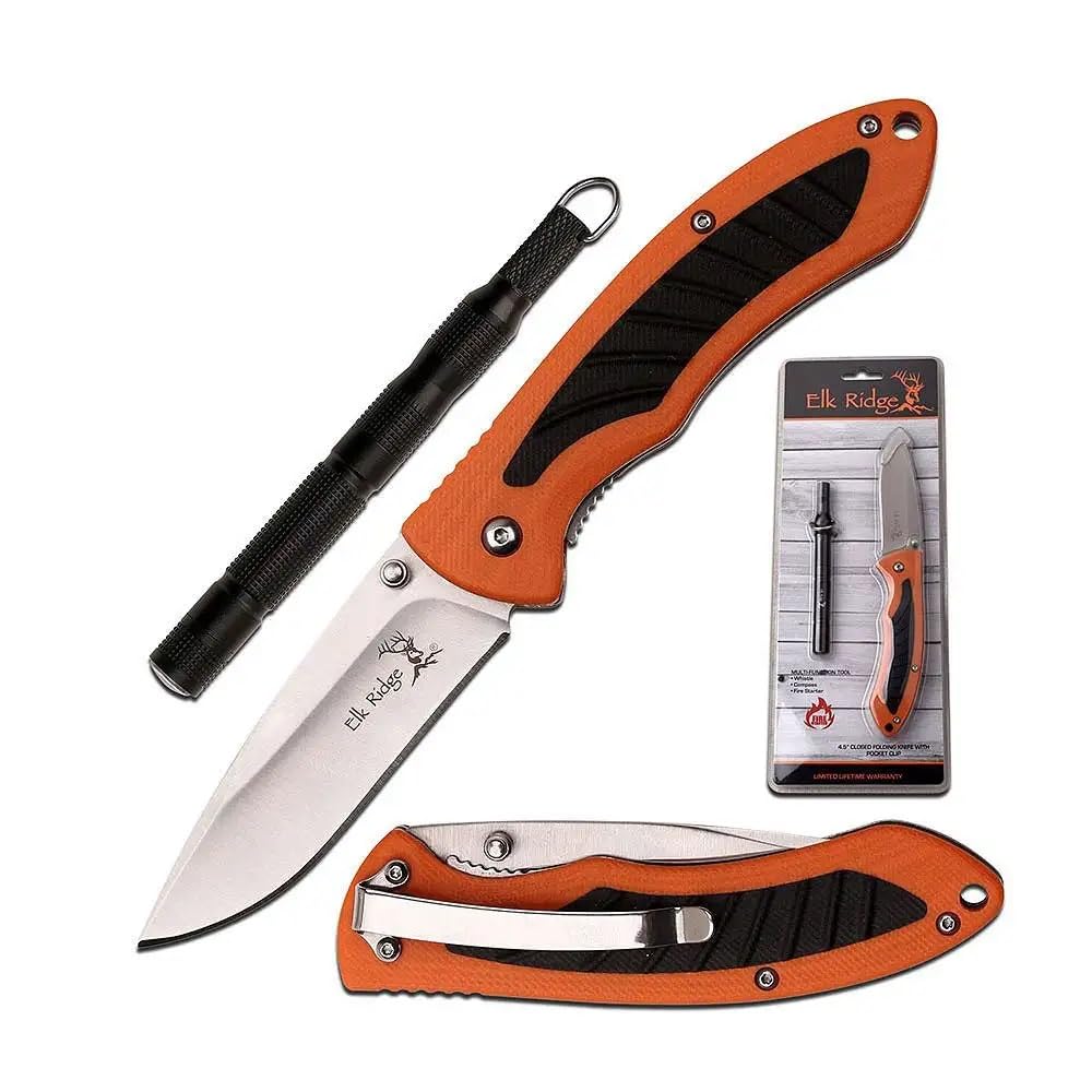 Elk Ridge Pocket Knife and Fire Starter Key Chain Survival Set