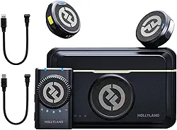 Hollyland Lark M2 Microfone de Lapela sem Fio(2TX+1RX), Transmissão Sem Fio de 1000ft, 40H Tempo de Trabalho, Cancelamento de Ruído, Compatível com Camera, iPhone, Android, PC ao Vivo-Preto