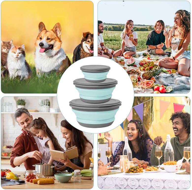 flintronic 3Pcs Collapsible Camping Bowl Sets, Portable Silicone Bowl with Lid, Folding Bowl, Portable Salad Bowl, Folding Lunch Box for Camping, Kitchen, Hiking - Image 6