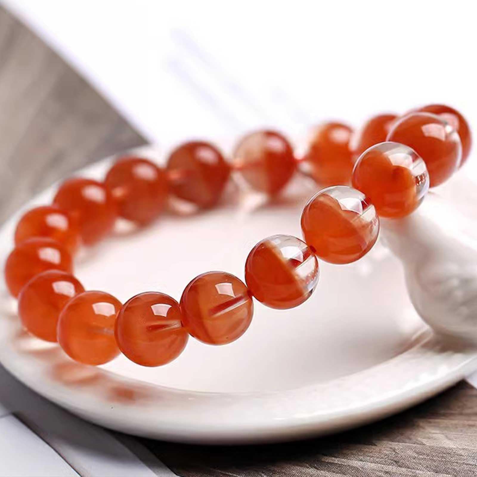 Bracciale di Cristallo curativo – Bracciale Elasticizzato con Perline di Pietre preziose Rosse Naturali per Donna Uomo, Pietra Rotonda per Yoga,8mm