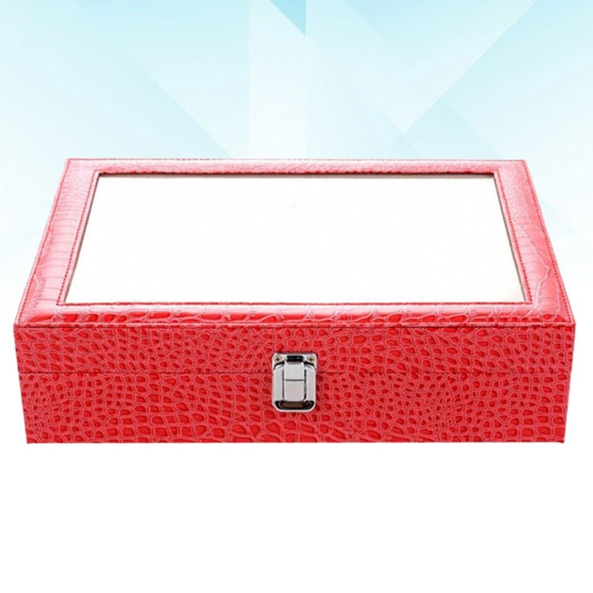 MAGICLULU Pu Brillenaufbewahrungsorganizer mit 8 Fächern und Fenster Rot