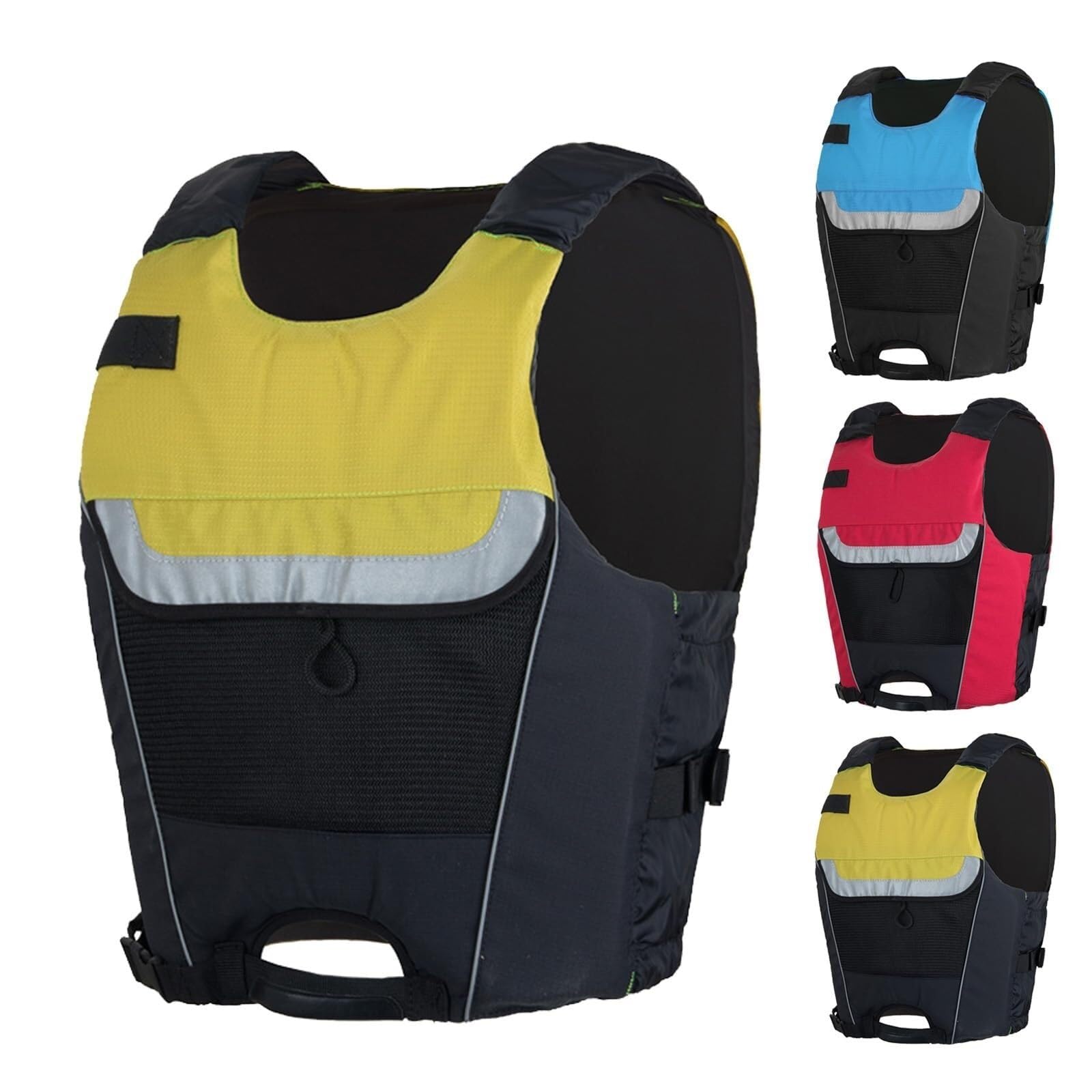 Angelweste mit Seitlichem Reißverschluss und Netztasche, Schwimmende Schwimmweste mit Elastischer Taille, Sicherheitsjacke for Wassersport(Yellow,L)