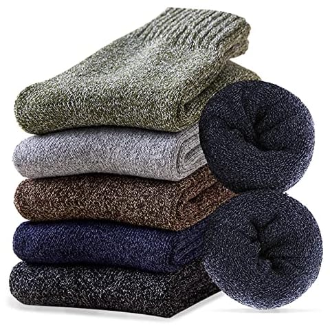 MOSOTECH Thermal Socks Women, 5 Pairs Premium Wool Warm Thick Business Casual Winter Socks, Chunky Calf Socks for Walking Hiking Sking Outdoor Sporting, UK 4-8 Cover