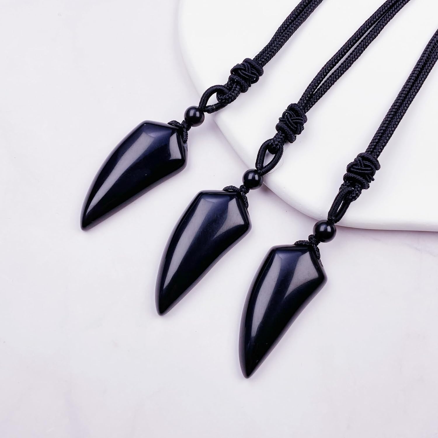 EDEN'S CALL Natural Stone Necklace for Men and Women Adjustable Cord Wolf Tooth Amulet Healing Crystal Stone Pendant Necklace for Lucky Love, Black Obsidian - Image 5