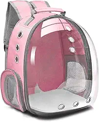 Mochila Pet com Visão Panorâmica Ventilação Total Alças Acolchoada Cães até 5kg e Gatos até 6kg, Bolsa de Transporte Segura e Confortável para Viagens e Passeios (Rosa, Tamanho único)