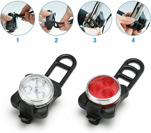 Miniatura 9 de Juego de faros LED para bicicleta recargables USB y luces traseras LED (juego de 2 luces)