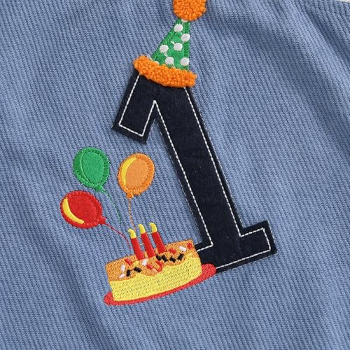 Lamuusaa Toddler Baby Boy Birthday Outfit Sleeveless One Embroidery Birthday Romper Corduroy Jumspuit Cake Smash Outfits4