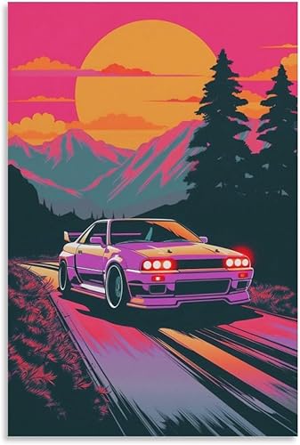 Miniatura 1 de R32 - Póster retro de Synthwave para automóvil, arte de pared, pósteres e impresiones, pintura colgante para dormitorio, aula, dormitorio, sala de