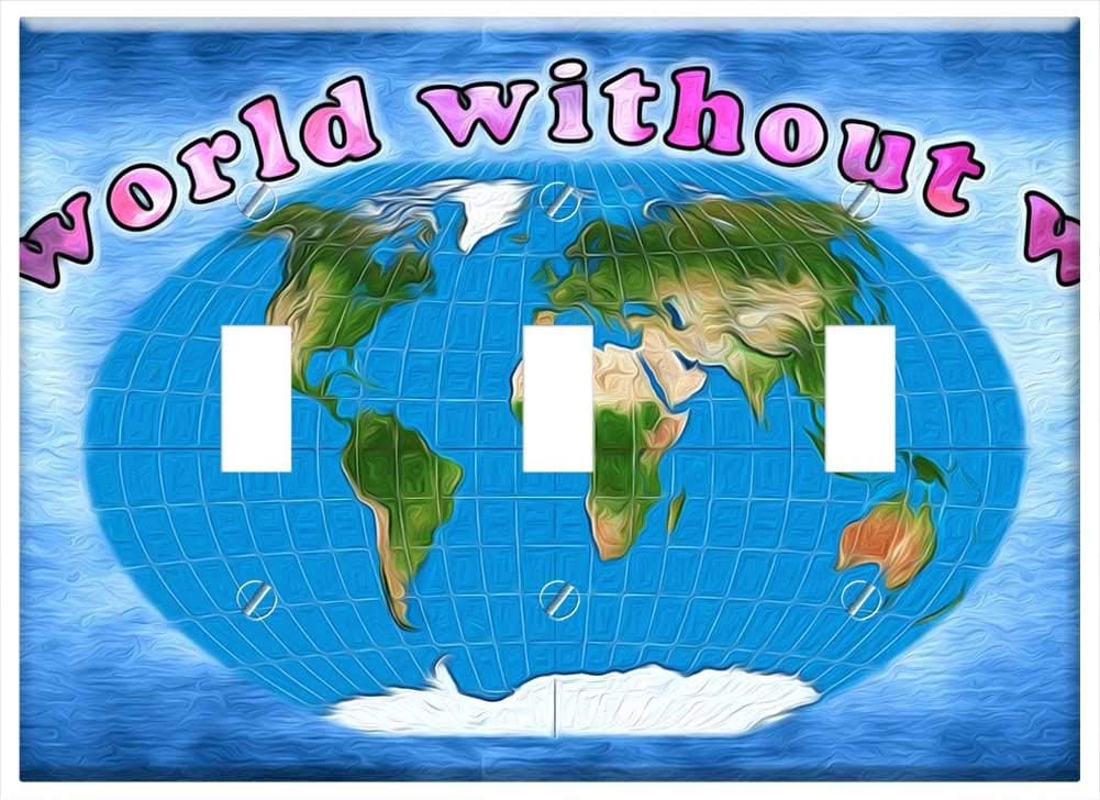 Switch Plate Triple Toggle - Peace Earth Globe World Planet Global Blue Map