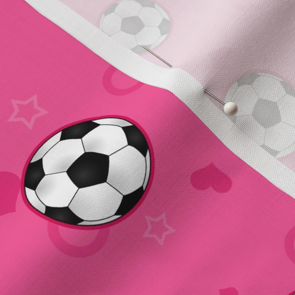 Spoonflower Fabric - Soccer Ball Pattern Pink Girl Sports Sport Athletic Printed on Petal Signature Cotton Fabric by The Yard - Sewing Quilting Apparel Crafts Decor