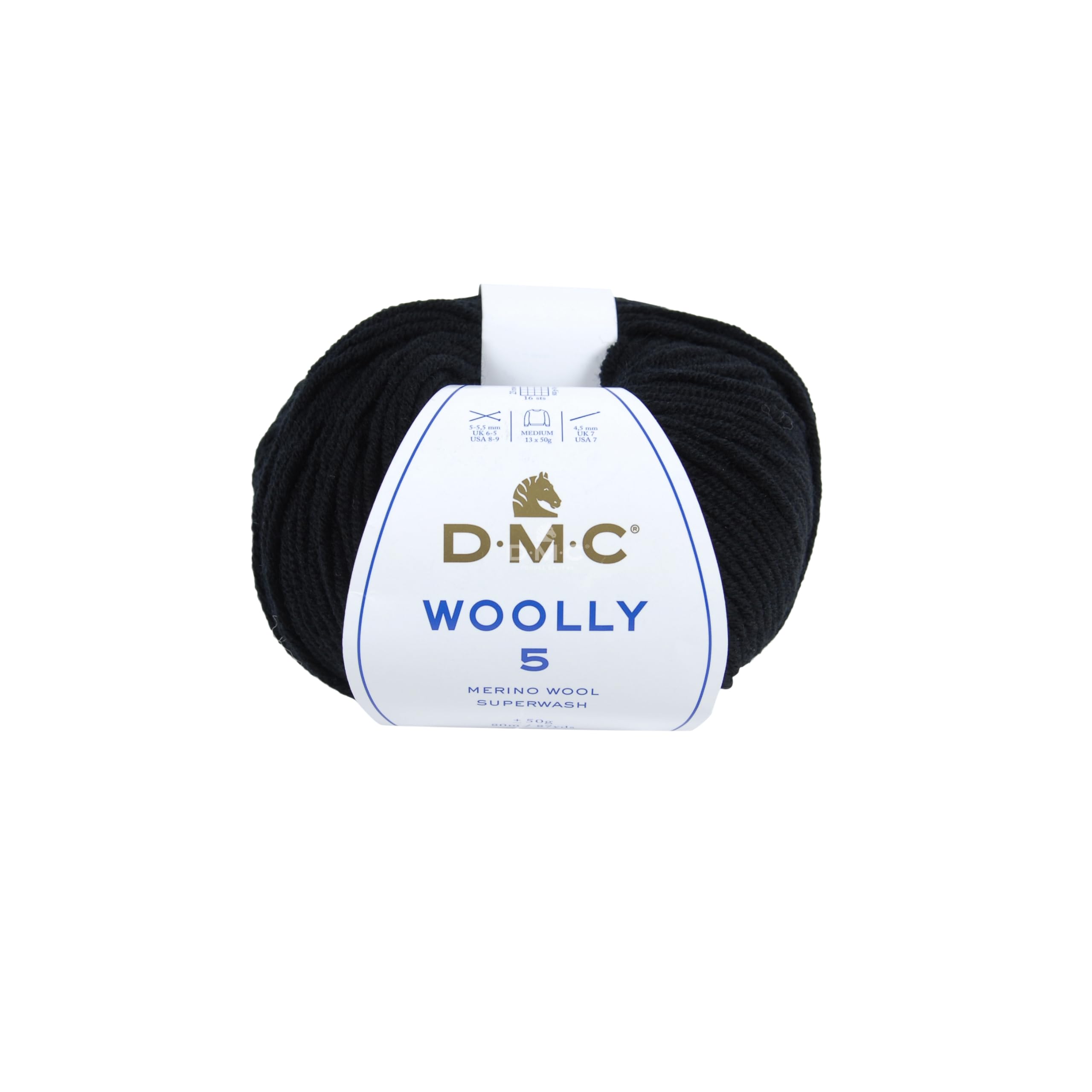 DMC Woolly 5 Merino Wool, Black (02), 50g