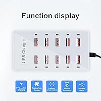 Vista 7 de Cargador USB de 10 puertos estación de carga para múltiples dispositivos, cargador de pared USB, tira de concentrador de alimentación, enchufe