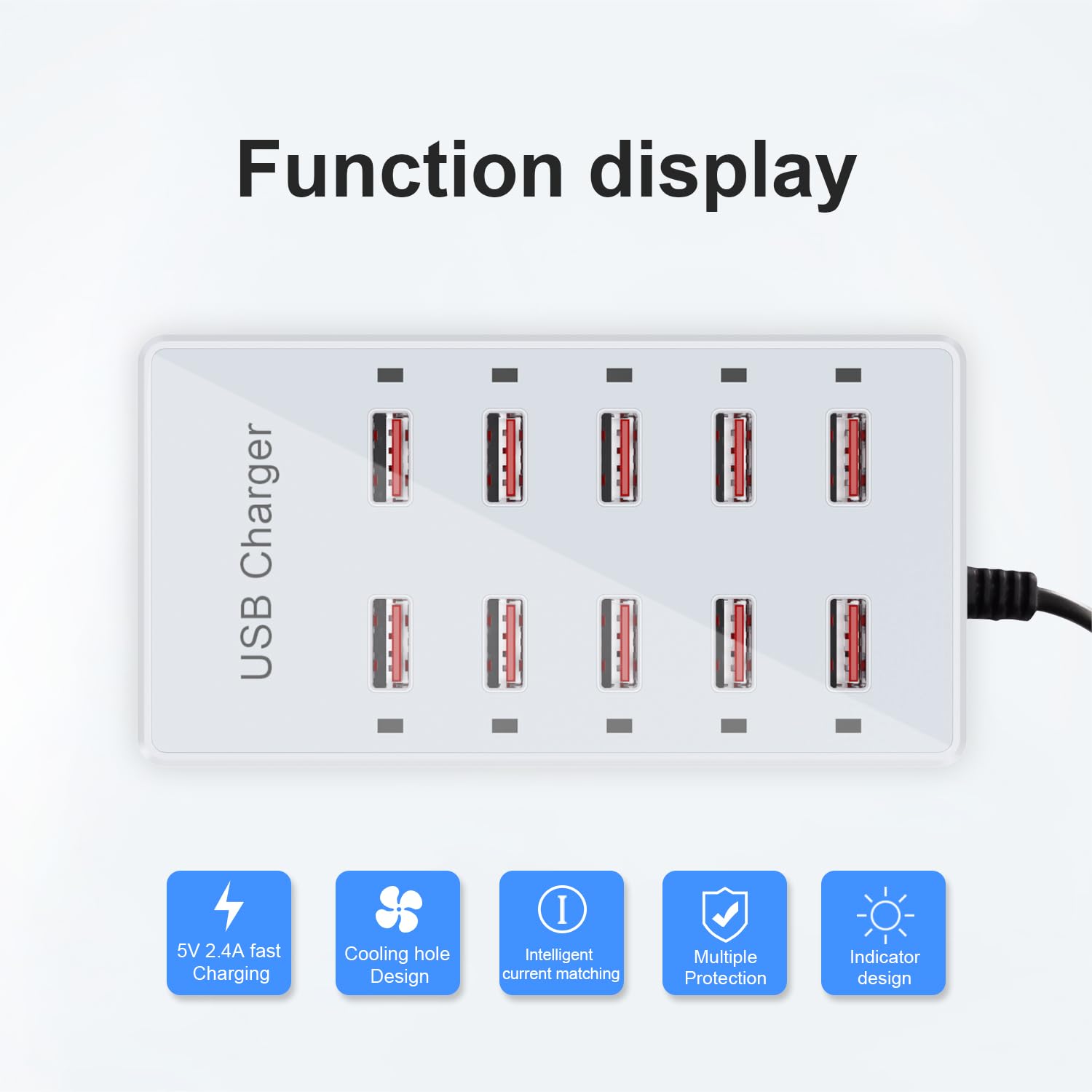 USB Charger 10-Ports Charging Station for Multiple Devices USB Wall Charger Power Hub Strip Smart Plug Charging Dock Block Compatible for iPhone Xs/XR,iPad,iPod,Smart Phones