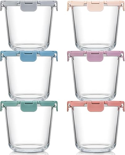 Tapa mejorada 6 juegos de 3 tazas de recipientes de vidrio para preparación de comidas con tapas, tarros de almacenamiento de alimentos para sobras