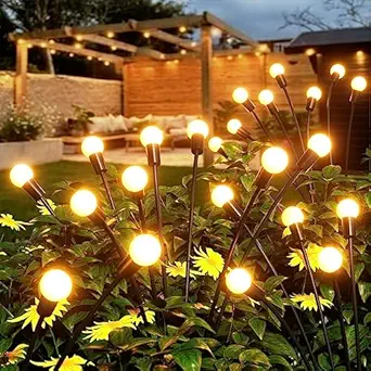 Amazm 2 Pack Solar Powered Solar Outdoor Decor Lights For Garden,Landscape,Pathway,Yard,Deck,Patio Firefly Lights Waterproof,Solar Starburst Swaying Lights When Wind Blows