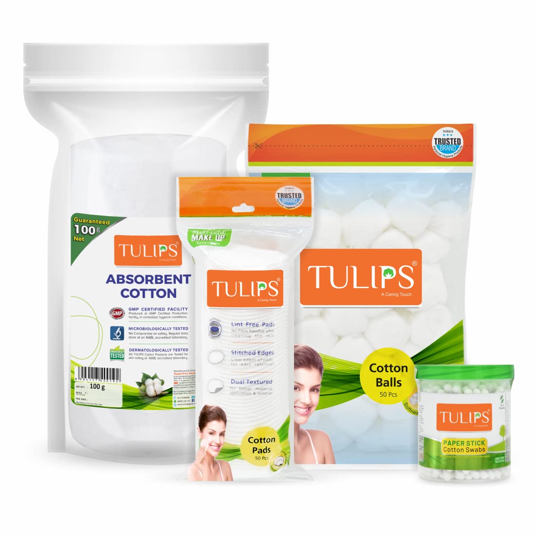 Combo- 4 (TULIPS Cotton Pad, 100 Jar, Cotton Ball & 100 gm Roll) in 1 Pack-image-14