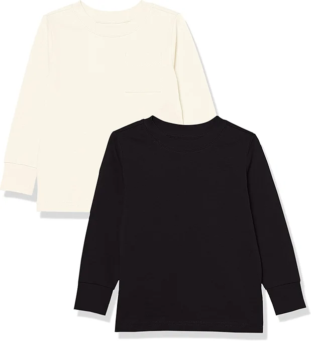 Amazon Essentials Unisex Kids and Toddlers' Long-Sleeve Rib Cuff T-Shirt, Pack of 2