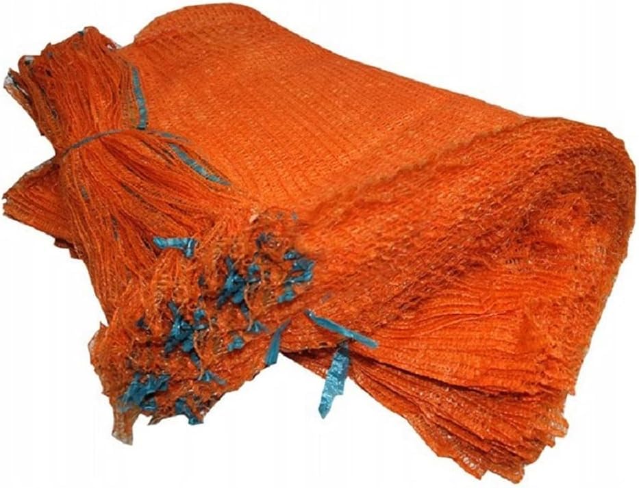 Orange Net Sacks with Drawstring, 30cm x 50cm, Pack of 100, Mesh Bags for Logs and Vegetables