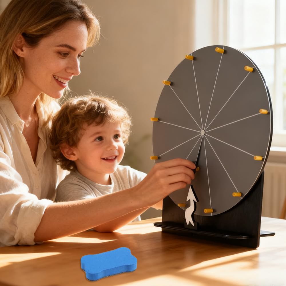 Roue de la Fortune, TGKYK 30cm 12 Slots Roue de Prix en Bois avec Gomme, Marqueur et Tournevis, Roue de la Chance, Kit de Roue de Récompense pour Mariages, Fêtes, Écoles (Noir)