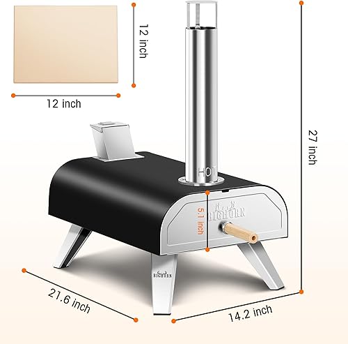 Miniatura 4 de BIG HORN OUTDOORS Hornos de pizza negros de 12 pulgadas, máquina de pizza de pellets de madera, pizzas horneadas a piedra fáciles de usar en