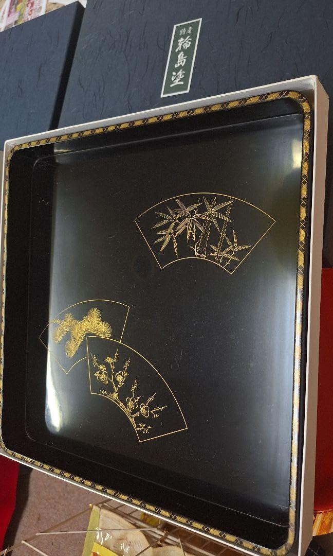 新品!輪島塗祝盆　扇面　沈金　アジロ網代付き 輪島塗祝盆 扇面 沈金 アジロ網代付き