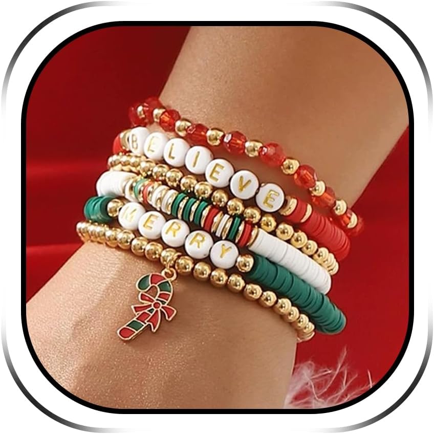 Long tiantian Christmas Bracelets for Women Christmas Santa Reindeer Snowman Bell Cane Bracelet Holiday Jewelry Gifts