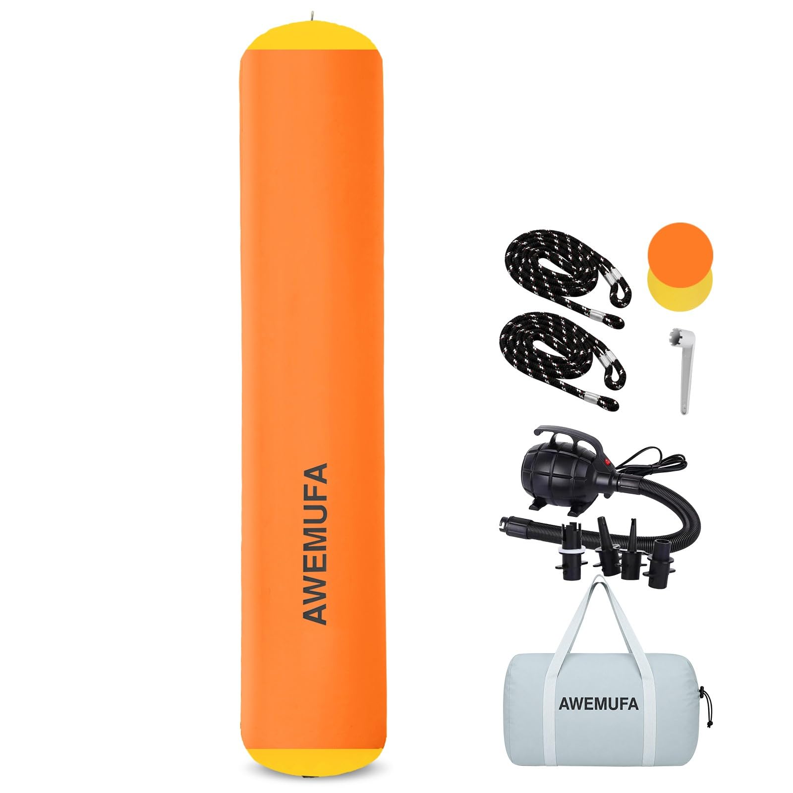 AWEMUFA Inflatable Boat Bumper for Docking, 6FT/10FT Inflatable Boat Fender with 110-120v Electric Air Pump, Large Dock Bumper Heavy Duty Pontoon Bumper for Bass Boat, Fishing Boat, Jet Ski, Yacht