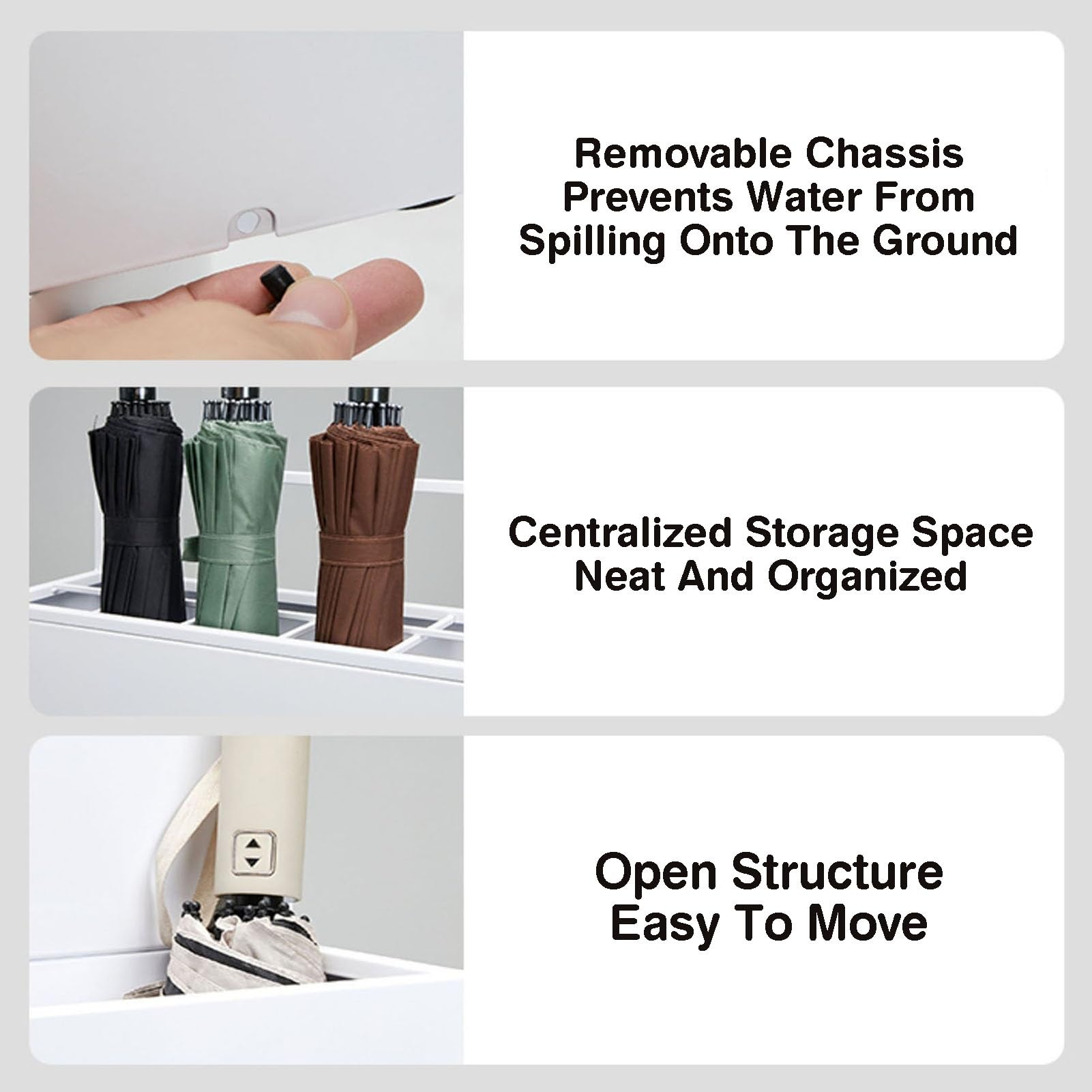 Support de rangement pour parapluie, support de cannes de marche sur pied avec plateau d'égouttement et tapis de pied, peut contenir 8 à 18 parapluies, pas de montage nécessaire