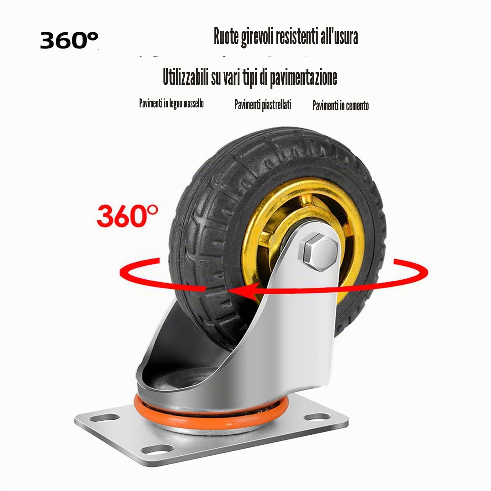 4" Rotelle,con bloccaggio doppio di sicurezza, set di 4, Heavy Duty, carico massimo 2000LBS, per carrello, mobilia, banco da lavoro (nero, 10cm/4 ", 2 Ruote fisse + 2 Ruote con freni)