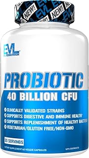 Evlution Nutrition Probiotic 60 Probiotic Capsules - 40 Billion CFUs Per Serving - Easy to Swallow Probiotic Supplement