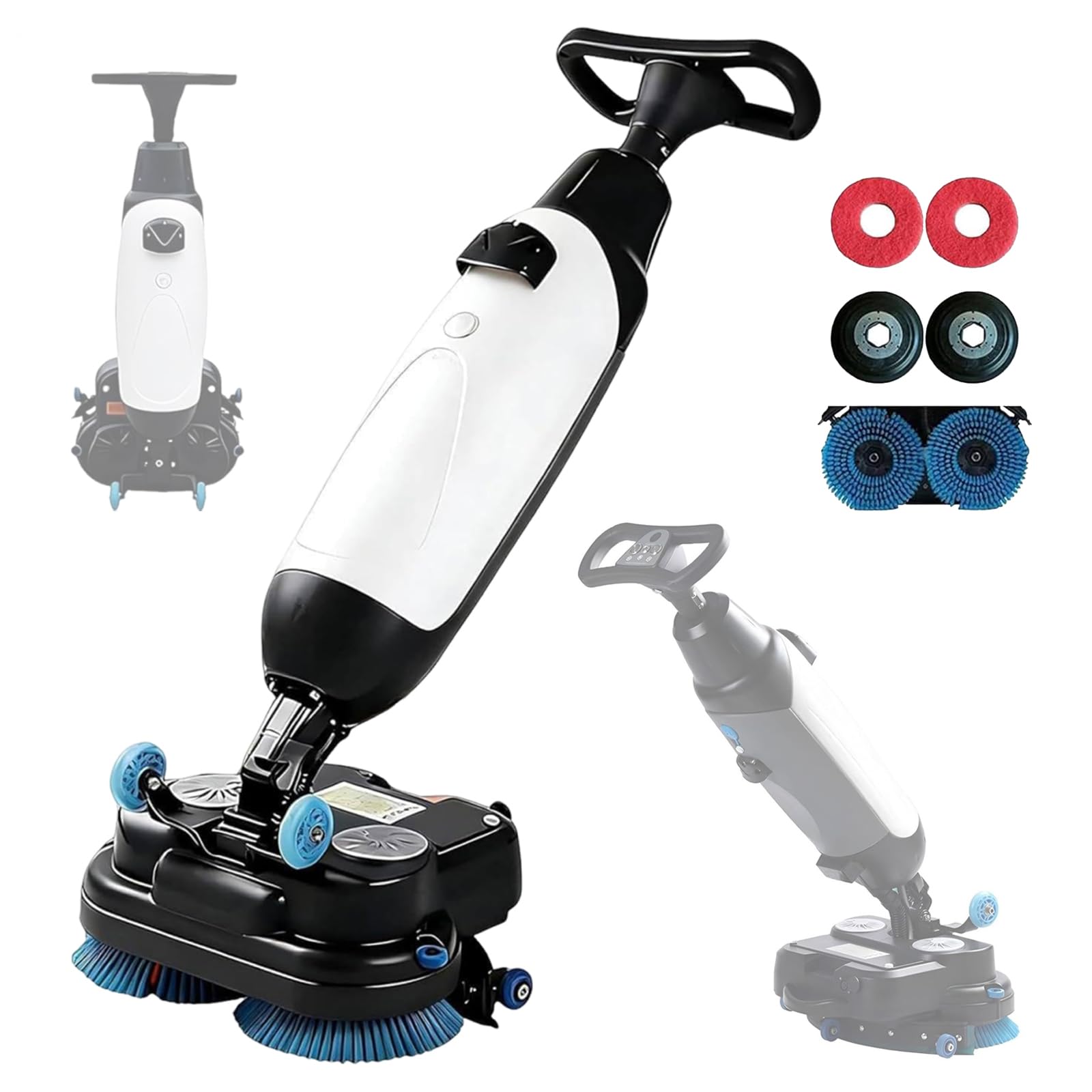 Lavasciuga Pavimenti Commerciale da 17", Lavapavimenti Senza Fili Alimentata a Batteria, Doppie Spazzole Rotanti a 360°, Larghezza di Pulizia di 43 cm, per Pavimenti in Piastrelle, Marmo White