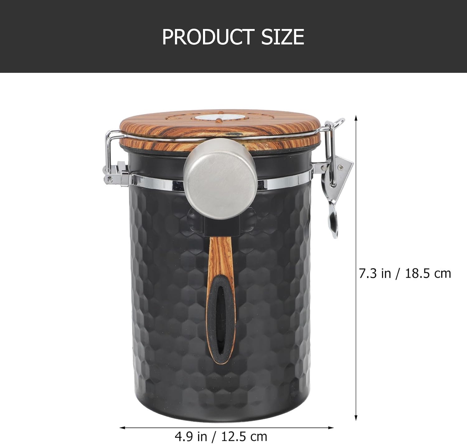 Airtight Stainless Steel Coffee Canister with Sealed Lid and Spoon for Dried Food Storage Space-saving Container for Coffee Beans Tea Nuts Bulk Foods Black Finish
