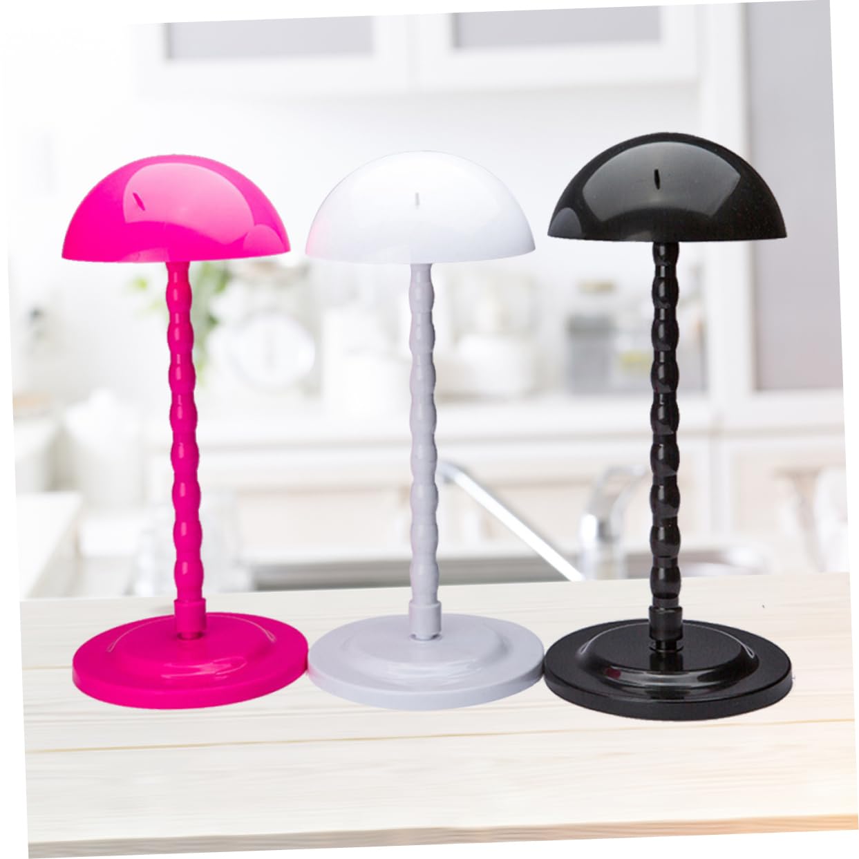 SHERCHPRY 3pcs Plastic Wig Stand Sturdy Wig Holder Lightweight Stable Design Black Rosy