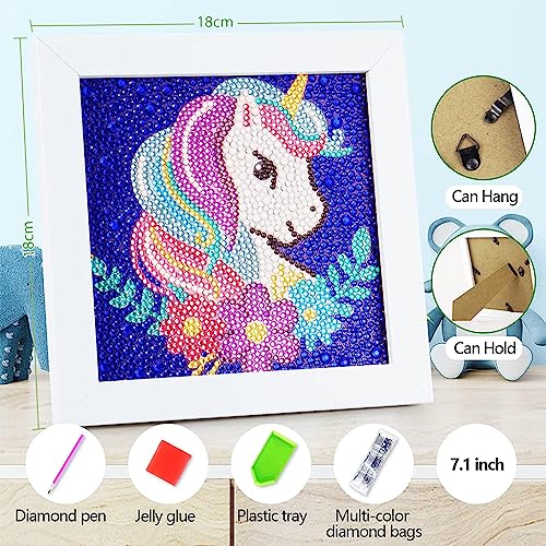 Image of PATPAT DIY 5D Diamond Painting Kit for Kids Colorful Unicorn Diamond Art Set with Frame, Resin Diamonds & Tools Creative Craft Activity, Fun Art Decoration for Children Ages 5-12