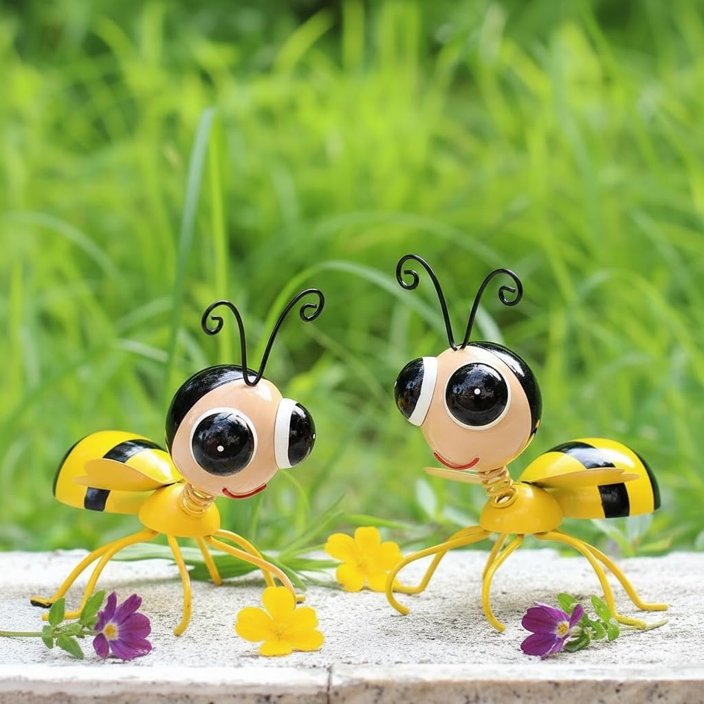 Cruis Cuka Metal Yard Art Garden Decor Cute Bee Lawn Ornament ​Hanging Wall Sculpture - Set of 2 image 4