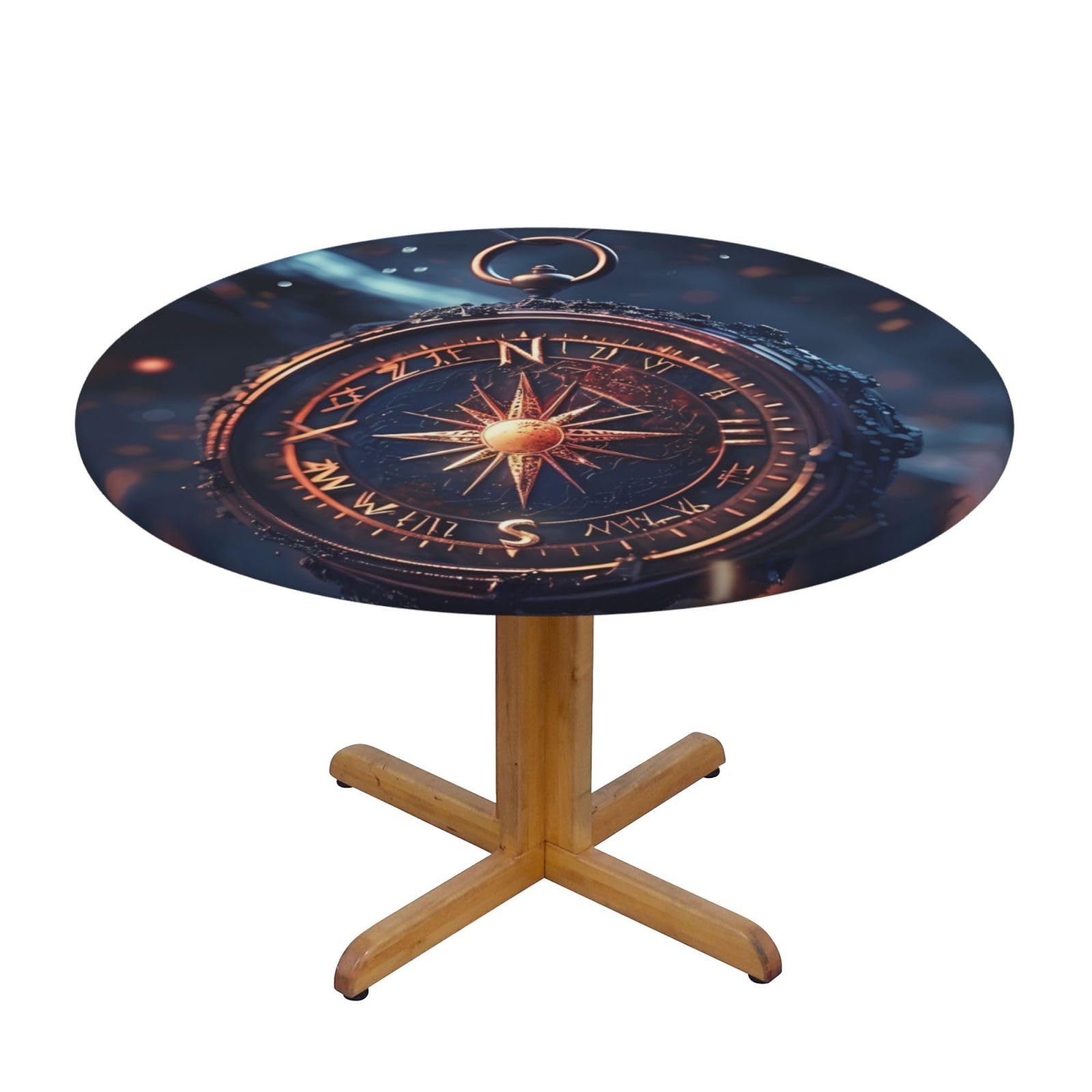 X psblty Magical Design Norse Runes Compass Round Tablecloth Elastic Fitted Table Cover Waterproof Table Cloth for Dining Table Kitchen Decor