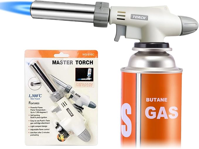 Butane Torch Kitchen Blow Lighter, IEIK 360 Degree Reverse Professional Chef Culinary Torch with Safety Lock and Adjustable Flame for Cooking Crème Brulee Soldering Baking (Butane Gas Not Included)