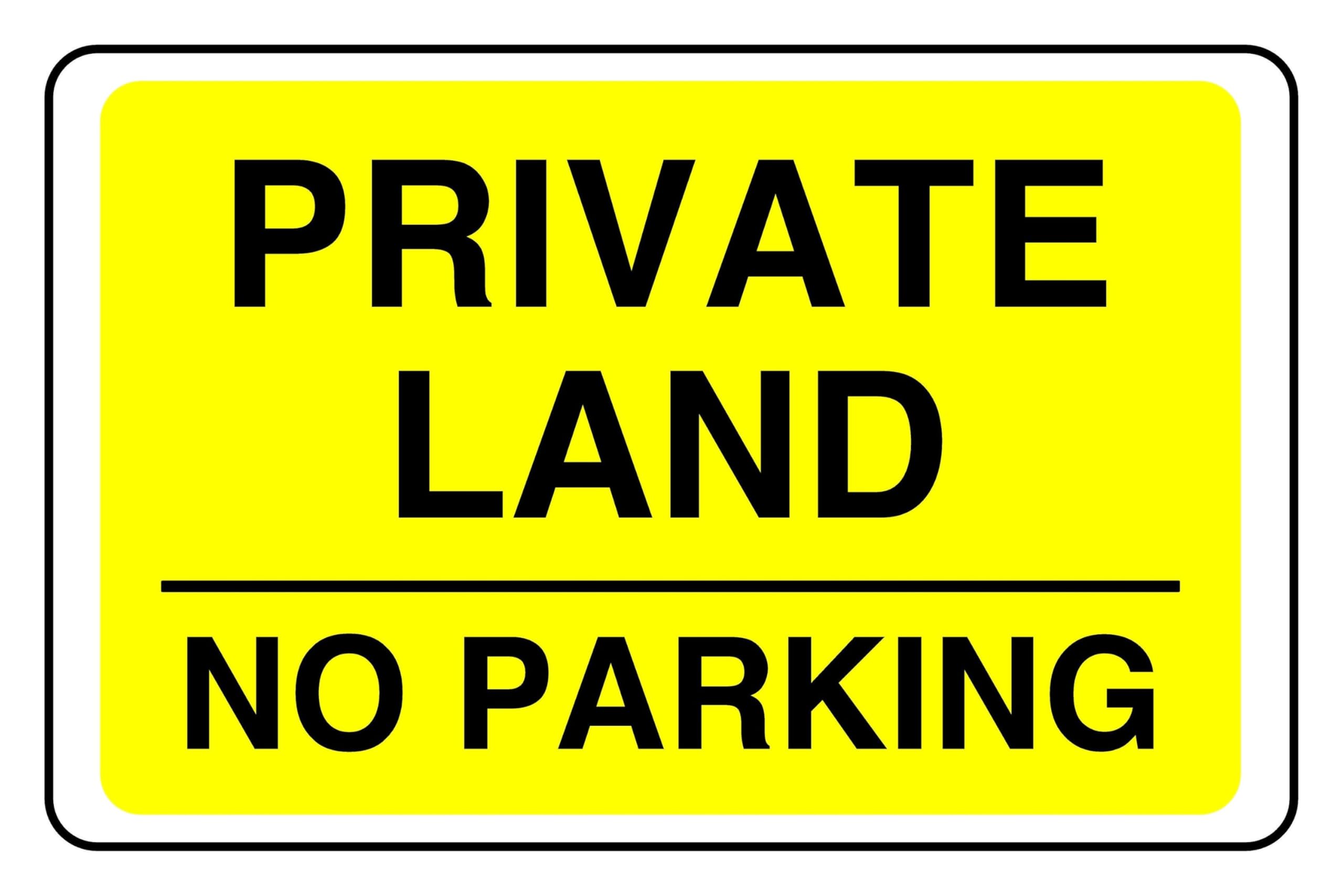 Private Land No Parking - safety sign - 3mm Aluminum Dibond for indoor/outdoor usage (200mm x 150mm) 5m Viewing Distance.