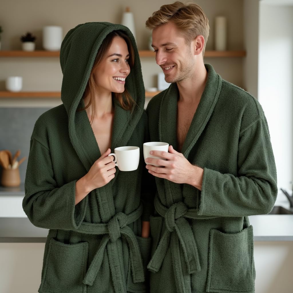 Albornoz de Baño Unisex con Capucha 100% Algodón OEKO-TEX – Bata para Hombre y Mujer – Rizo Americano 420 gsm – Suave y muy Absorbente